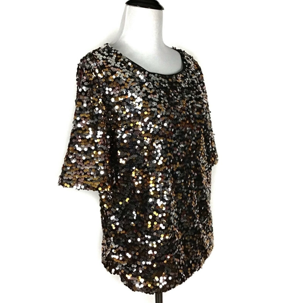H&M Sequins Silver Copper Black Blouse Top Medium - Picture 2 of 8